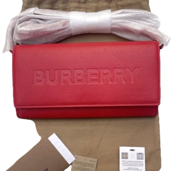 NWT $970 BURBERRY HENLEY RED LOGO EMBOSSED LEATHER CROSSBODY/CLUTCH BAG - Picture 3 of 16